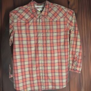Magellan Fishing Shirt Men's‎ Fish Gear Semi Fitted Long Sleeve XL Orange Plaid